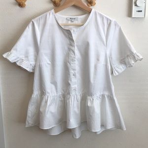 Madewell White Cotton Peplum Top